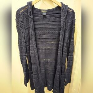Lucky Brand Open-Knit Cardigan Hoid Navy Blue Medium